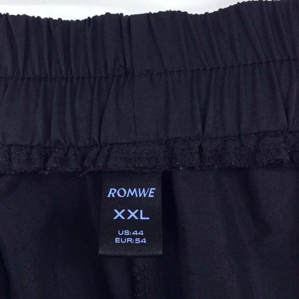 Romwe Men's Athletic Shorts Size XXL Black Drawstring Elastic Waist Pockets Gym